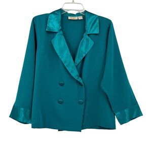 Vintage Victoria's Secret‎ Teal Double Breasted Satin Collar Sleep Top Small